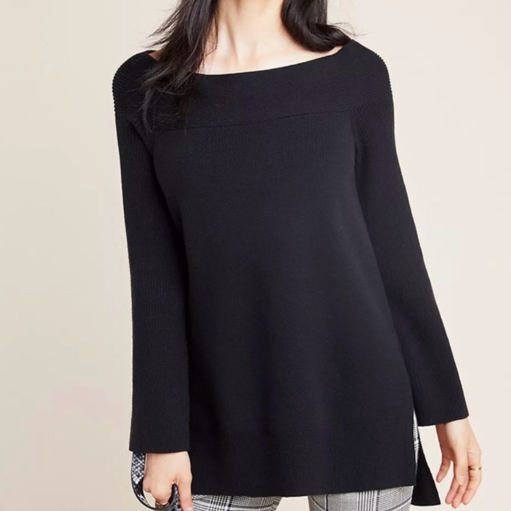 Anthropologie Off the Shoulder Long Sleeve Black Contemporary Sweater Size XS